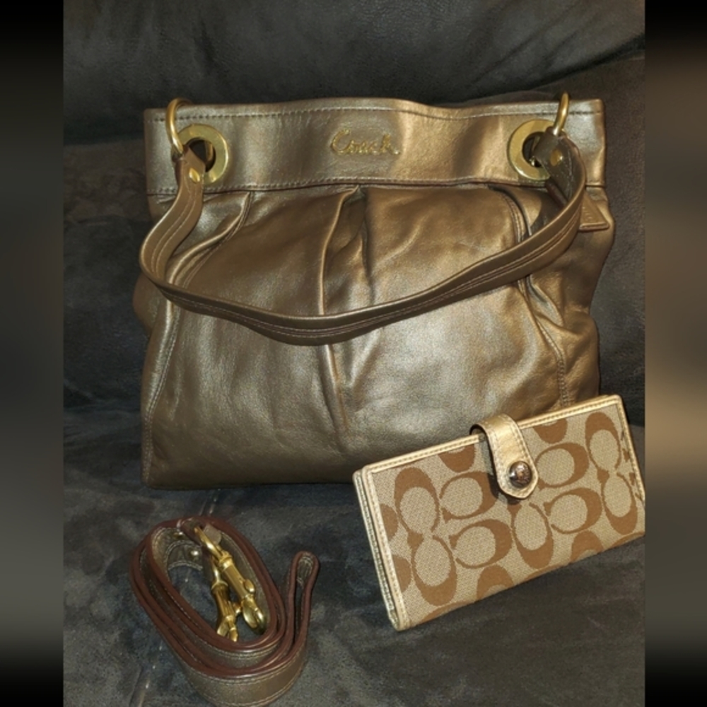 Vintage Gold Metalic Coach purse and wallet